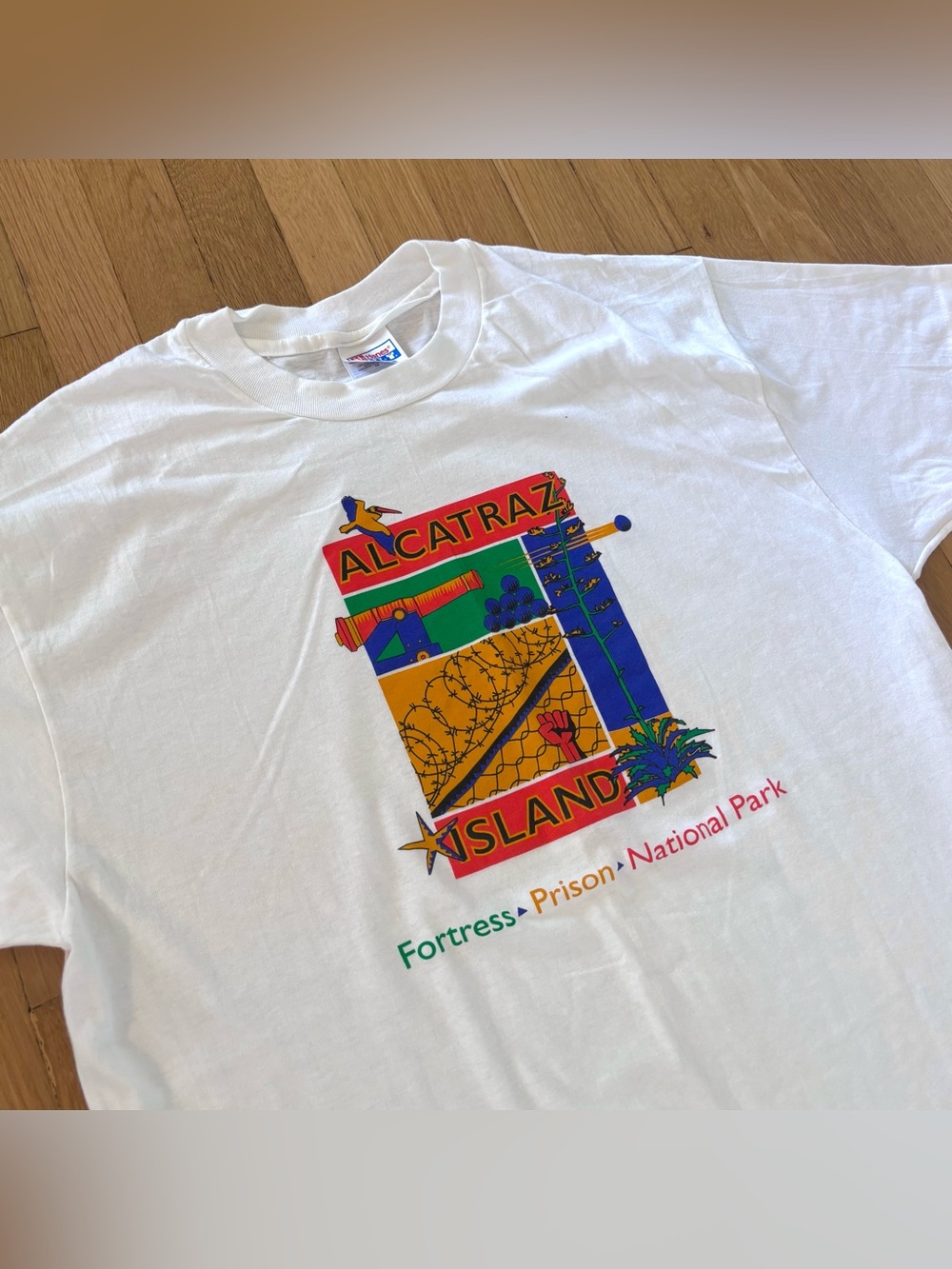 Vintage 90s T Shirt XL Alcatraz Island Single Stitch Hanes Beefy USA Made White